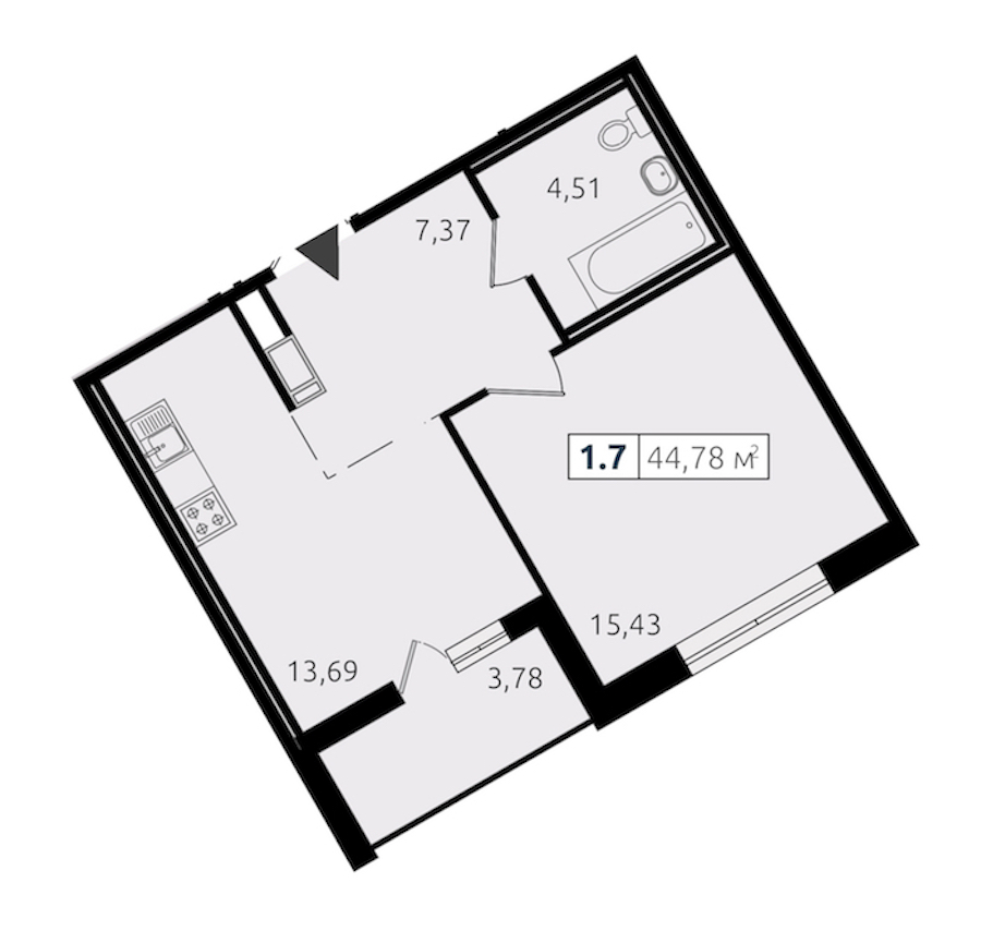 1-комнатная квартира 41 м², 12/14 эт., ЖК «Чёрная речка»